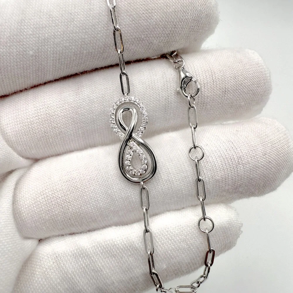 7” .925 Sterling Silver Infinity Style Cz Bracelet